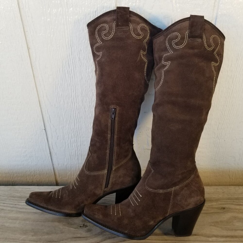 Via Spiga Womens Brown Suede Leather Stacked Heel Boots 7 M Brazil - Picture 9 of 13